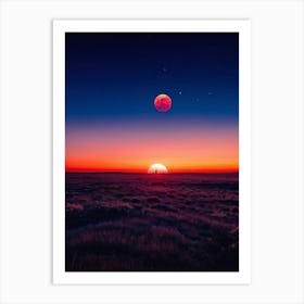 A Sweeping Panorama Of An Evening Sky Blood Red With The Setting Sun Transitions Into A Serene Moon (5) Art Print