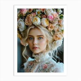 Beautiful Girl In A Flower Crown Art Print