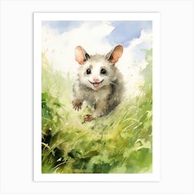 Light Watercolor Painting Of A Possum Running In Field 2 Art Print