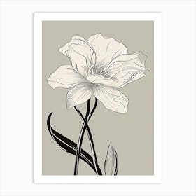 Daffodils Line Art Flowers Illustration Neutral 11 Art Print