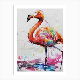 Flamingo Colourful Watercolour 3 Art Print