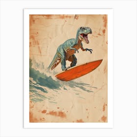 Vintage T Rex Dinosaur On A Surf Board 2 Art Print