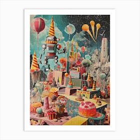 Retro Robot Kitsch Birthday Party 1 Art Print