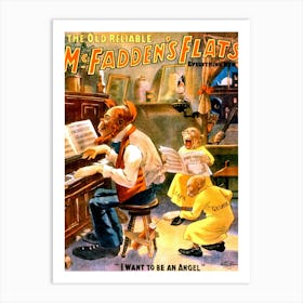 Mc Fadens Flats, Monkey Musicians, Vintage Funny Poster For A Play Art Print