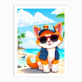 Cool Cat On The Beach Art Print