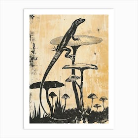 Lizard & Mushroom Block Print 1 Art Print