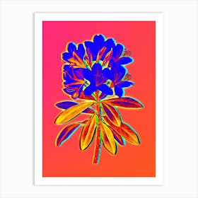 Neon Common Rhododendron Botanical in Hot Pink and Electric Blue n.0362 Art Print