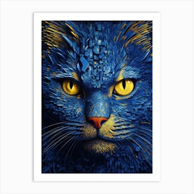 Blue Tripping Cat Art Print