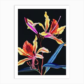 Neon Flowers On Black Kangaroo Paw 4 Art Print