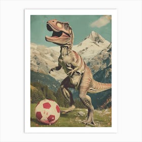 Dinosaur Playing Football Abstract Retro Collage 2 Art Print