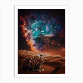 Desert Camel Moon Galaxy Stars Art Print