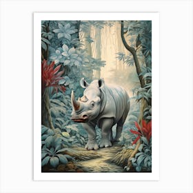 Vintage Style Wildlife Illustration Of A Rhino Art Print