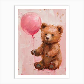 Cute Brown Bear 1 With Balloon Art Print