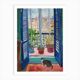 Open Window With Cat Matisse Style London 3 Art Print