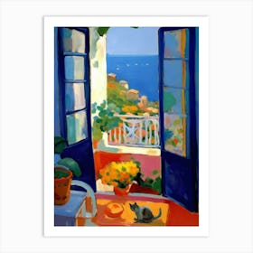 Open Window With Cat Matisse Style Amalfi Coast Art Print