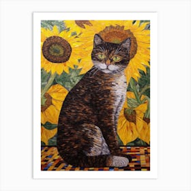 Sunflower With A Cat2 Art Nouveau Klimt Style Art Print