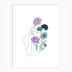 Flowers And A Woman Art Print