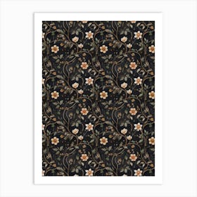 Black Floral Wallpaper Art Print