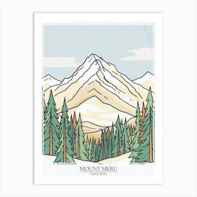 Mount Meru Tanzania Color Line Drawing 4 Poster Art Print