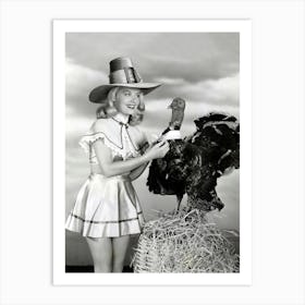 Beautiful Pin Up Girl With Thanksgiving Turkey Art Print