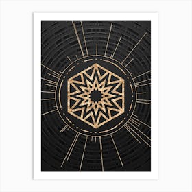 Geometric Glyph Symbol in Gold with Radial Array Lines on Dark Gray n.0215 Art Print