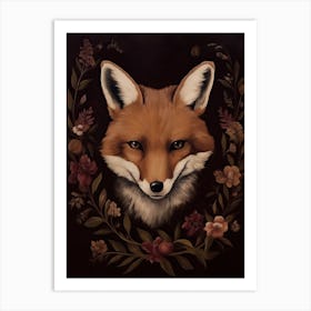 Fox Portrait With Rustic Flowers 3 Art Print