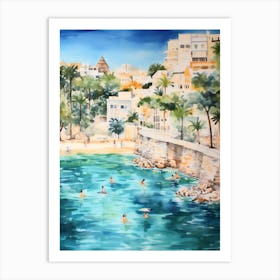 Swimming In Alicante Spain Watercolour Art Print