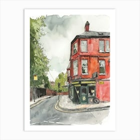 Merton London Borough   Street Watercolour 3 Art Print