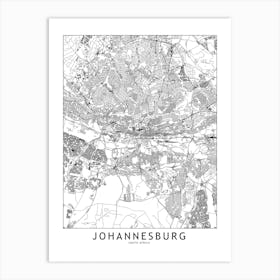 Johannesburg White Map Art Print