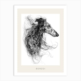 Borzoi Dog Line Sketch 2 Poster Art Print