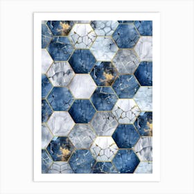 Blue And Gold Marble Mosaic 1 Art Print