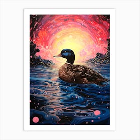 Duck At Sunset Art Print