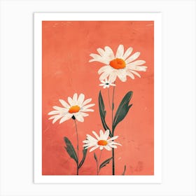 Set Of 4 Simple Hand Drawn Daisies On Pink Paper 8 Art Print