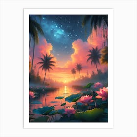 Beautiful Lotus Lake Landscape 13 Art Print