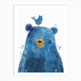 Small Joyful Bear With A Bird On Its Head Art Print