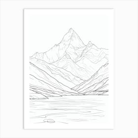 Masherbrum Pakistan Line Drawing 7 Art Print