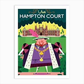 Visit Hampton Court Poster Green & Purple Art Print