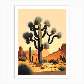 Joshua Trees In Desert Retro Illustration (1) Art Print