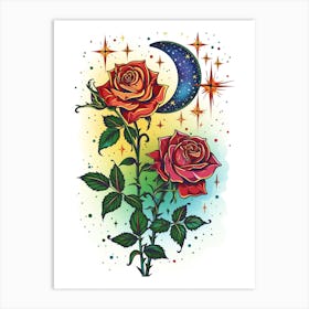 English Roses Painting Rose With The Moon 3 Art Print