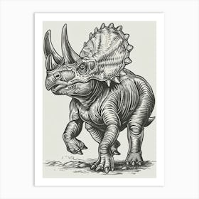 Triceratops Black & White Dinosaur Illustration Art Print