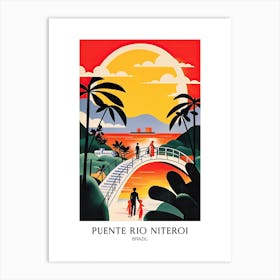 Puente Rio Niteroi, Brazil, Colourful Travel Poster Art Print