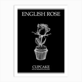 English Rose Cupcake Line Drawing 4 Poster Inverted Art Print