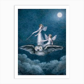 Amelia Jane Murrey "Two Fairies Riding an Owl" 1800s Victorian Fairies in HD Art Print