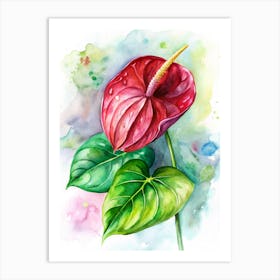 10 Tropical Anthurium With Glossy Red Leaves Art Print