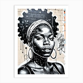 Vintage Graffiti Mural Of Beautiful Black Woman 123 Art Print