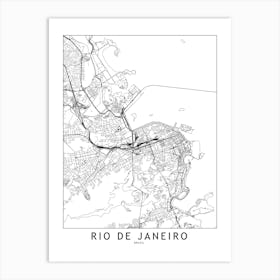 Rio De Janeiro White Map Art Print