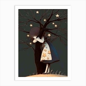 Girl Hugging A Tree Art Print