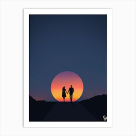 Couple Walking At Sunset Art Print