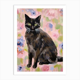 A Black Cat Painting, Impressionist Painting 3 Art Print