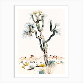 Joshua Tree By Desert Spring Minimilist Watercolour  (7) Art Print